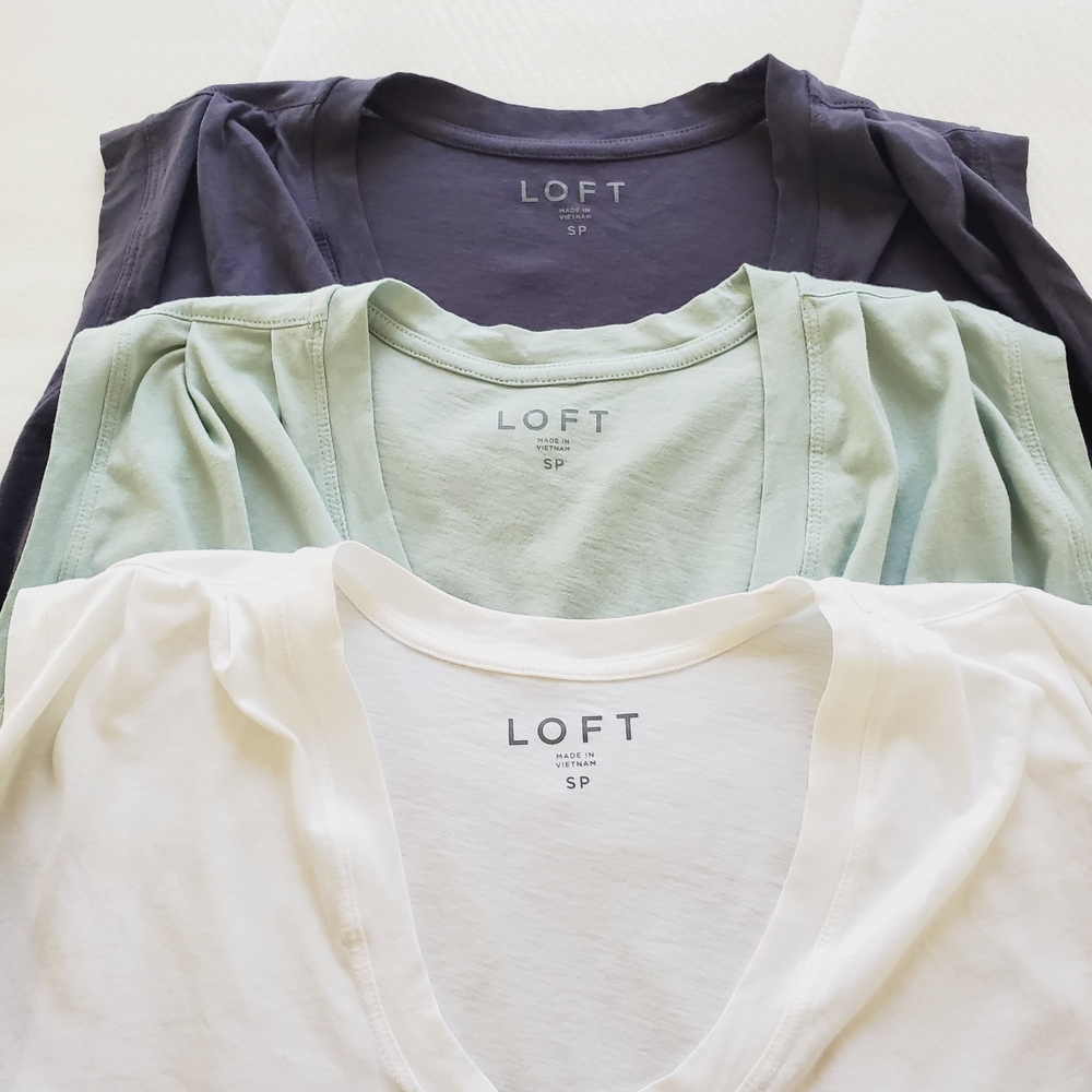 LOFT Women's V-Neck Tanks- White, Green, Grey. Size Small EUC